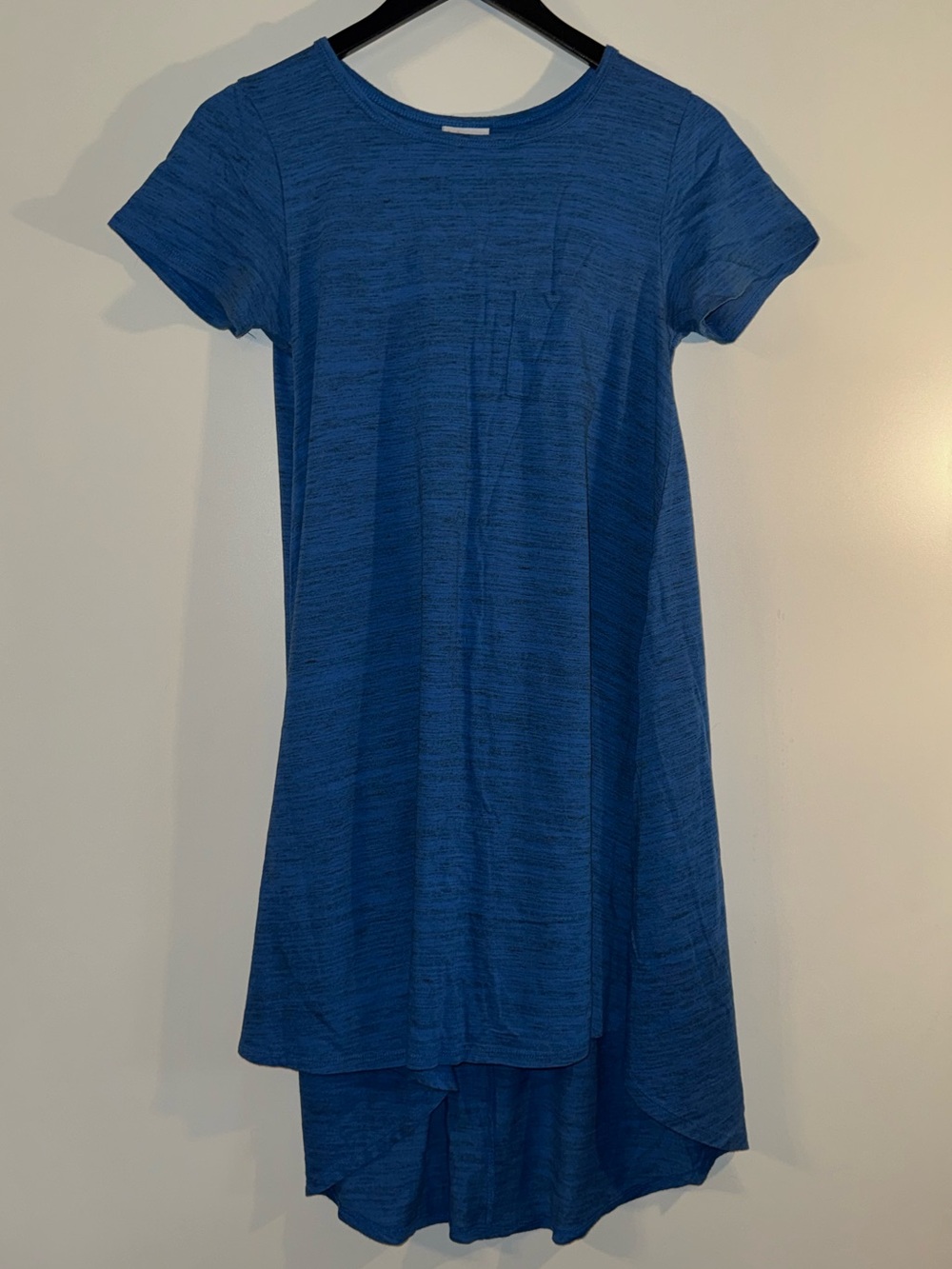 LuLaRoe Carly Heather Blue Pattern Short Sleeve High-Low Swing Dress